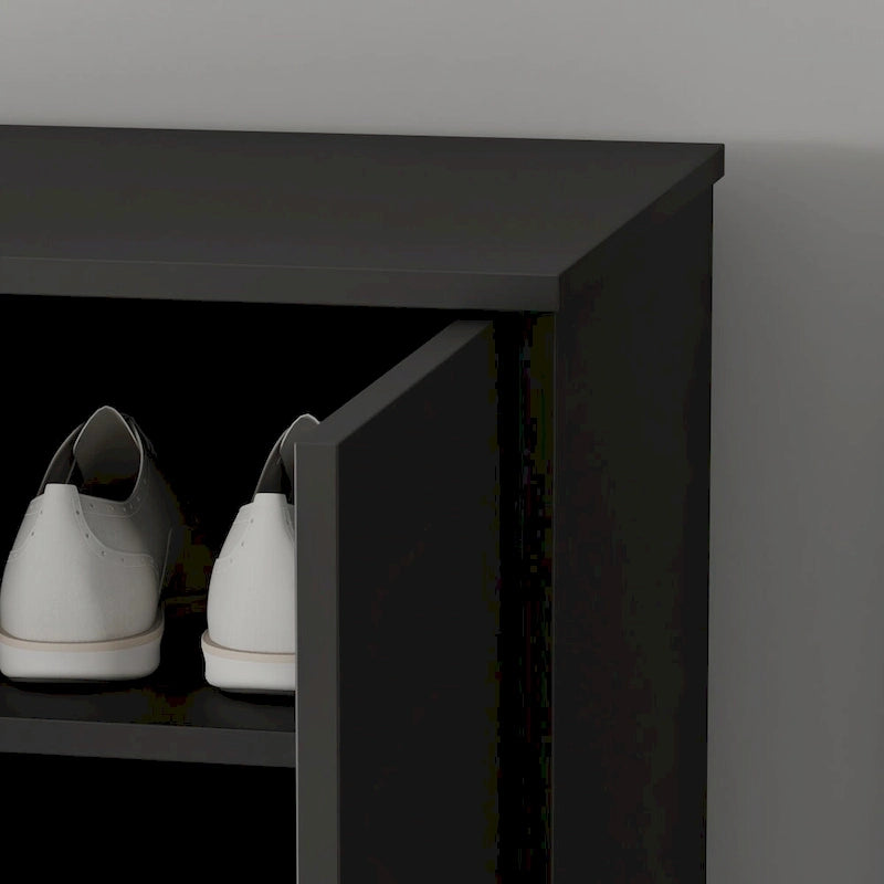 Armoire de rangement à deux portes avec 8 étagères réglables et roulettes, noir/blanc