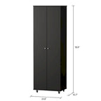 Armoire de rangement à deux portes avec 8 étagères réglables et roulettes, noir/blanc