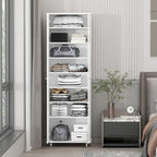 Armoire de rangement à deux portes avec 8 étagères réglables et roulettes, noir/blanc