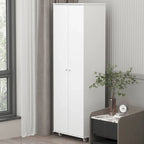 Armoire de rangement à deux portes avec 8 étagères réglables et roulettes, noir/blanc