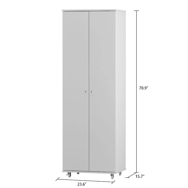 Armoire de rangement à deux portes avec 8 étagères réglables et roulettes, noir/blanc