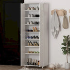 Armoire de rangement à deux portes avec 8 étagères réglables et roulettes, noir/blanc
