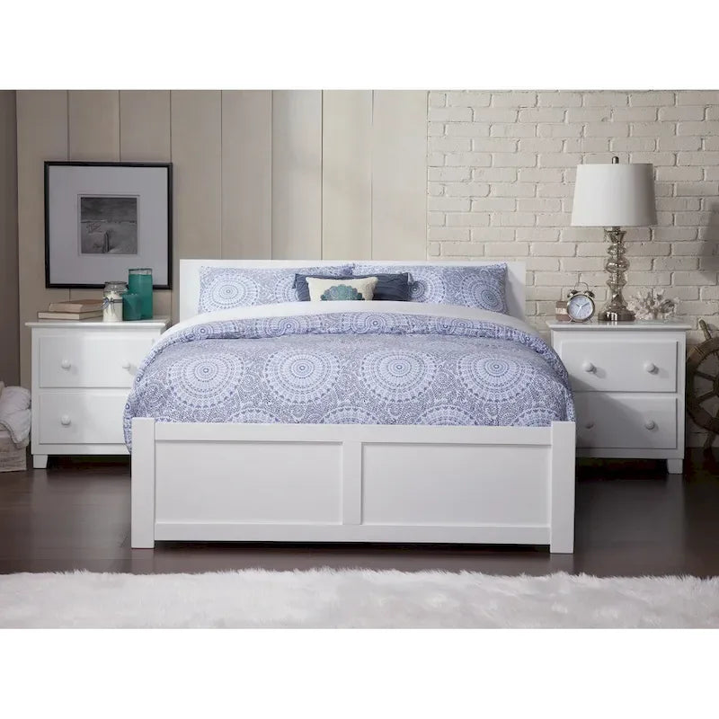Lit plateforme à panneaux avec tête de lit réglable, 2 tiroirs de rangement et recharge USB, blanc, grand lit