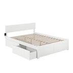 Lit plateforme à panneaux avec tête de lit réglable, 2 tiroirs de rangement et recharge USB, blanc, grand lit