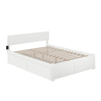Lit plateforme à panneaux avec tête de lit réglable, 2 tiroirs de rangement et recharge USB, blanc, grand lit