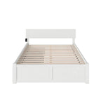 Lit plateforme à panneaux avec tête de lit réglable, 2 tiroirs de rangement et recharge USB, blanc, grand lit