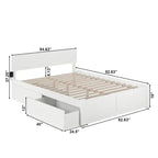 Lit plateforme à panneaux avec tête de lit réglable, 2 tiroirs de rangement et recharge USB, blanc, grand lit