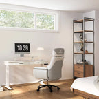Bureau électrique à hauteur réglable en pierre frittée de 55" avec 2 tiroirs et support d'écran, blanc/noir