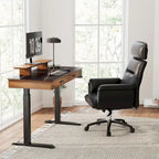 Bureau électrique à hauteur réglable en pierre frittée de 55" avec 2 tiroirs et support d'écran, blanc/noir