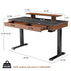 Bureau électrique à hauteur réglable en pierre frittée de 55" avec 2 tiroirs et support d'écran, blanc/noir
