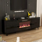 Meuble TV en MDF de 70,8" avec insert de cheminée électrique encastrable de 30" en option, blanc brillant