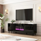 Meuble TV en MDF de 70,8" avec insert de cheminée électrique encastrable de 30" en option, blanc brillant