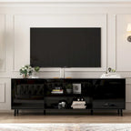 Meuble TV en MDF de 70,8" avec insert de cheminée électrique encastrable de 30" en option, blanc brillant