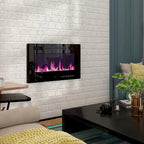 Meuble TV en MDF de 70,8" avec insert de cheminée électrique encastrable de 30" en option, blanc brillant