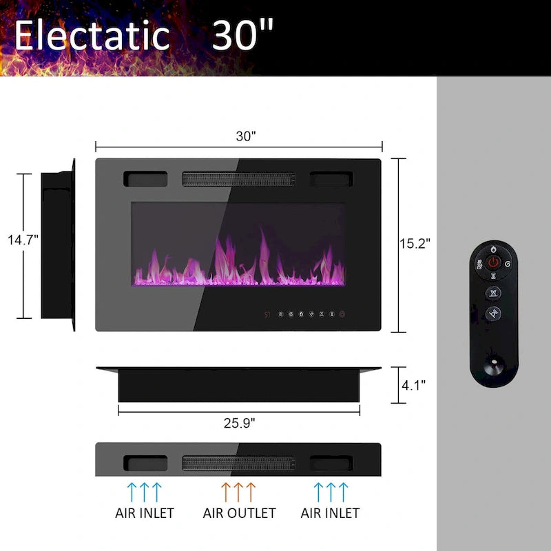 Meuble TV en MDF de 70,8" avec insert de cheminée électrique encastrable de 30" en option, blanc brillant