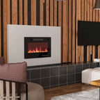 Meuble TV en MDF de 70,8" avec insert de cheminée électrique encastrable de 30" en option, blanc brillant