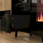 Meuble TV en MDF de 70,8" avec insert de cheminée électrique encastrable de 30" en option, blanc brillant