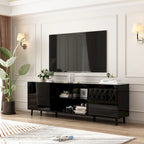 Meuble TV en MDF de 70,8" avec insert de cheminée électrique encastrable de 30" en option, blanc brillant