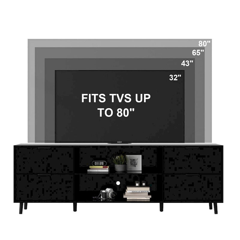 Meuble TV en MDF de 70,8" avec insert de cheminée électrique encastrable de 30" en option, blanc brillant