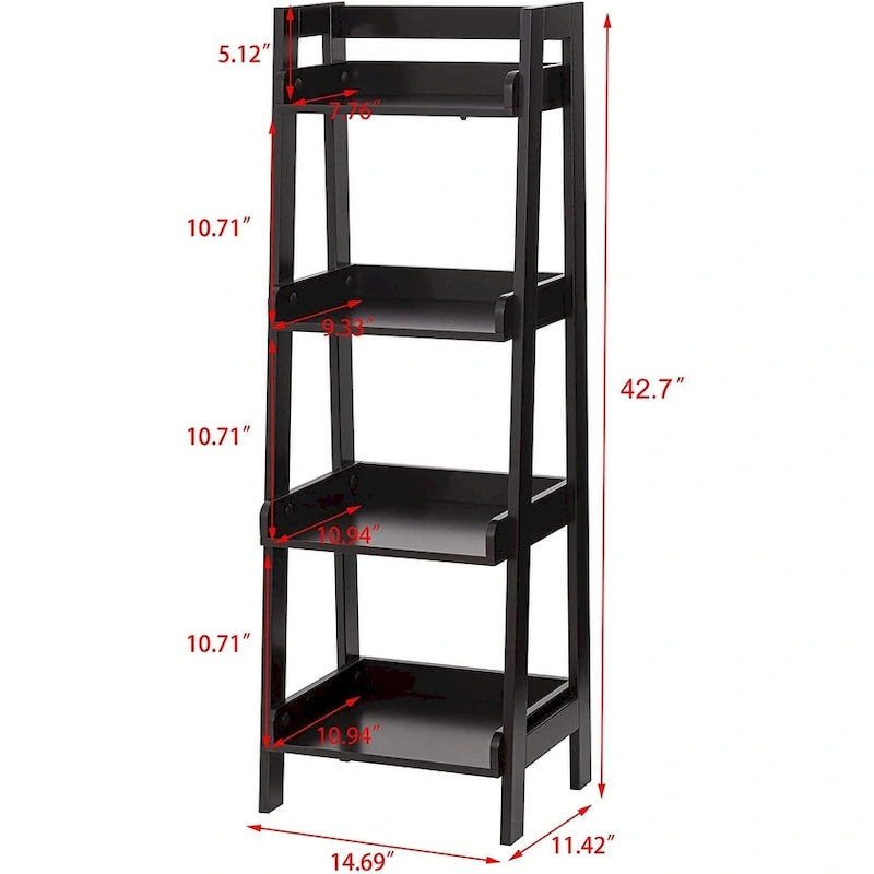 Étagère échelle autoportante à 4 niveaux avec panneaux de support latéraux et arrière, Blanc / Espresso