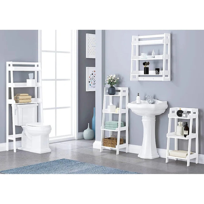 Étagère échelle autoportante à 4 niveaux avec panneaux de support latéraux et arrière, Blanc / Espresso