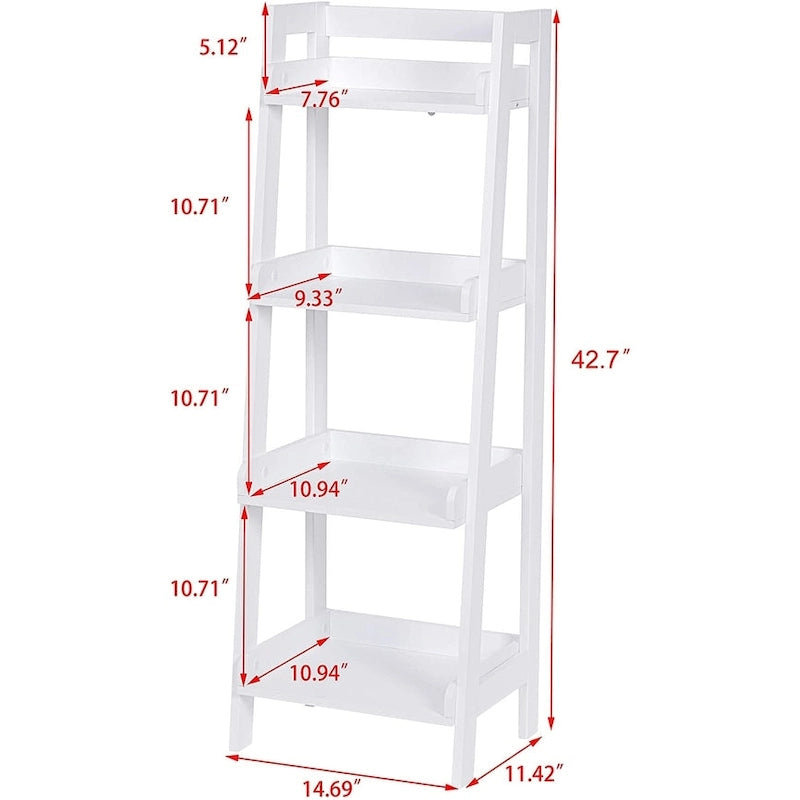 Étagère échelle autoportante à 4 niveaux avec panneaux de support latéraux et arrière, Blanc / Espresso