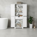 Meuble de salle de bain haut avec étagères fixes, étagère réglable et tiroir, finition bois / blanc