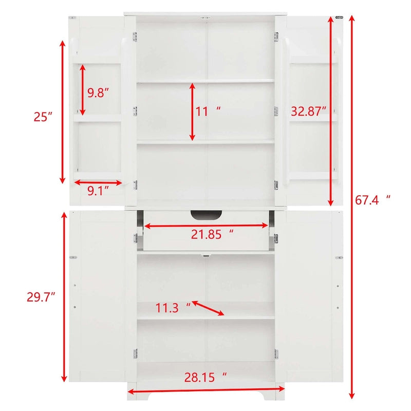 Meuble de salle de bain haut avec étagères fixes, étagère réglable et tiroir, finition bois / blanc