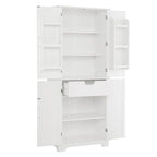 Meuble de salle de bain haut avec étagères fixes, étagère réglable et tiroir, finition bois / blanc