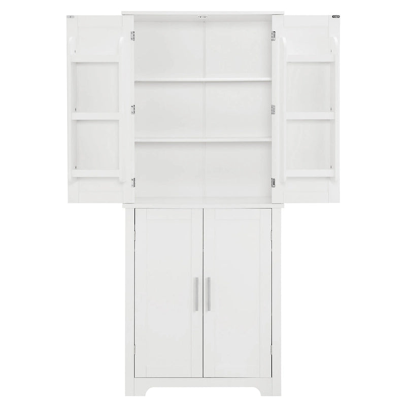 Meuble de salle de bain haut avec étagères fixes, étagère réglable et tiroir, finition bois / blanc