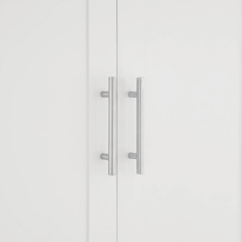 Meuble de salle de bain haut avec étagères fixes, étagère réglable et tiroir, finition bois / blanc