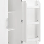 Meuble de salle de bain haut avec étagères fixes, étagère réglable et tiroir, finition bois / blanc