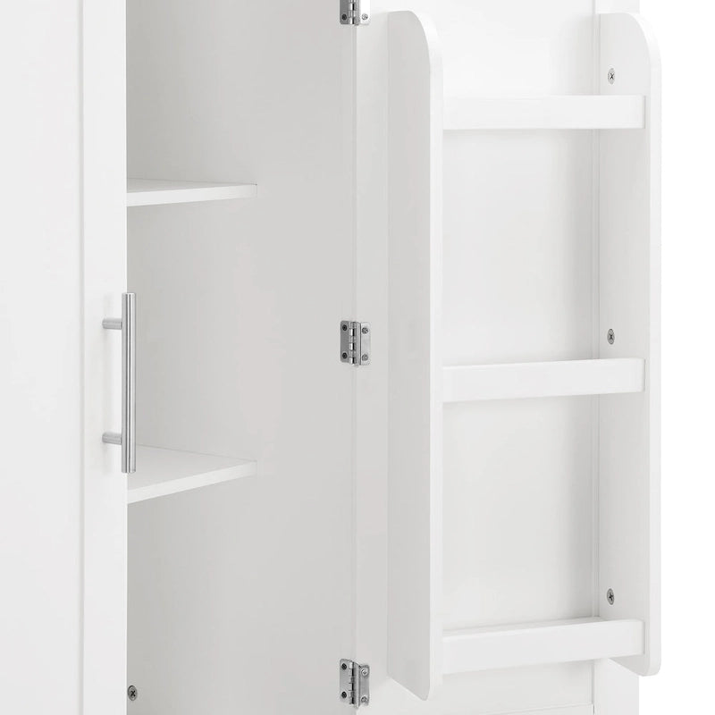 Meuble de salle de bain haut avec étagères fixes, étagère réglable et tiroir, finition bois / blanc