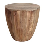 Table d'appoint ronde artisanale en bois de manguier avec base cylindrique, marron vieilli