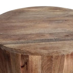 Table d'appoint ronde artisanale en bois de manguier avec base cylindrique, marron vieilli