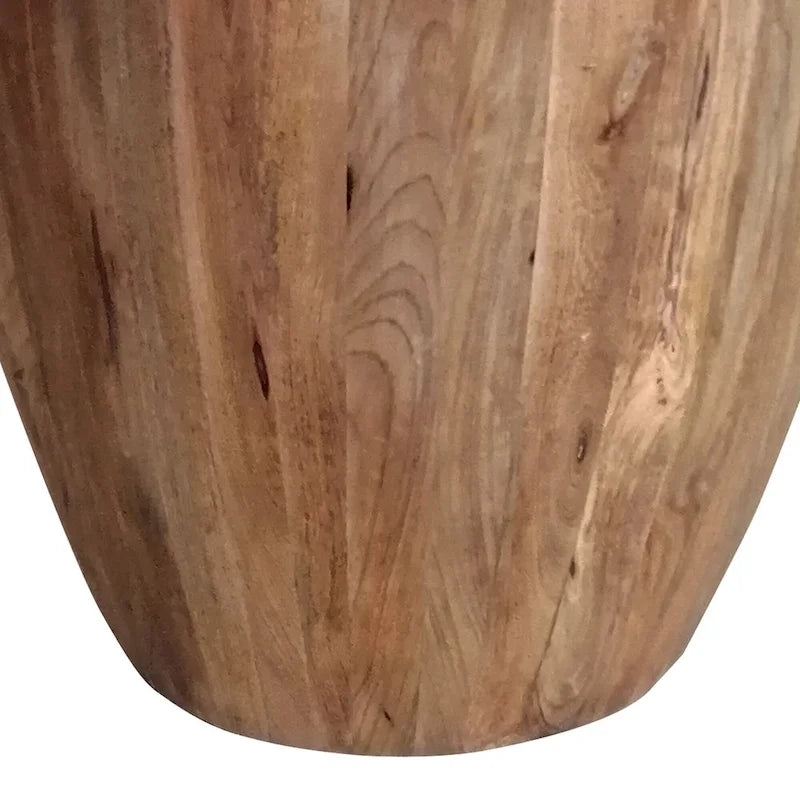 Table d'appoint ronde artisanale en bois de manguier avec base cylindrique, marron vieilli
