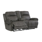 Canapé inclinable double avec console centrale et porte-gobelets, gris, 2 places