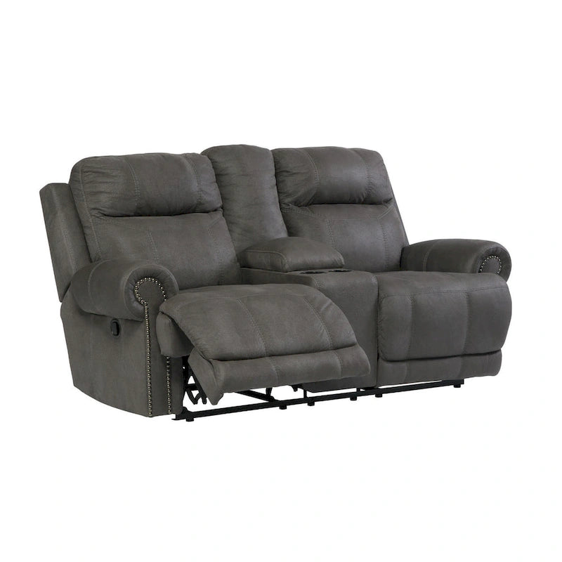 Canapé inclinable double avec console centrale et porte-gobelets, gris, 2 places