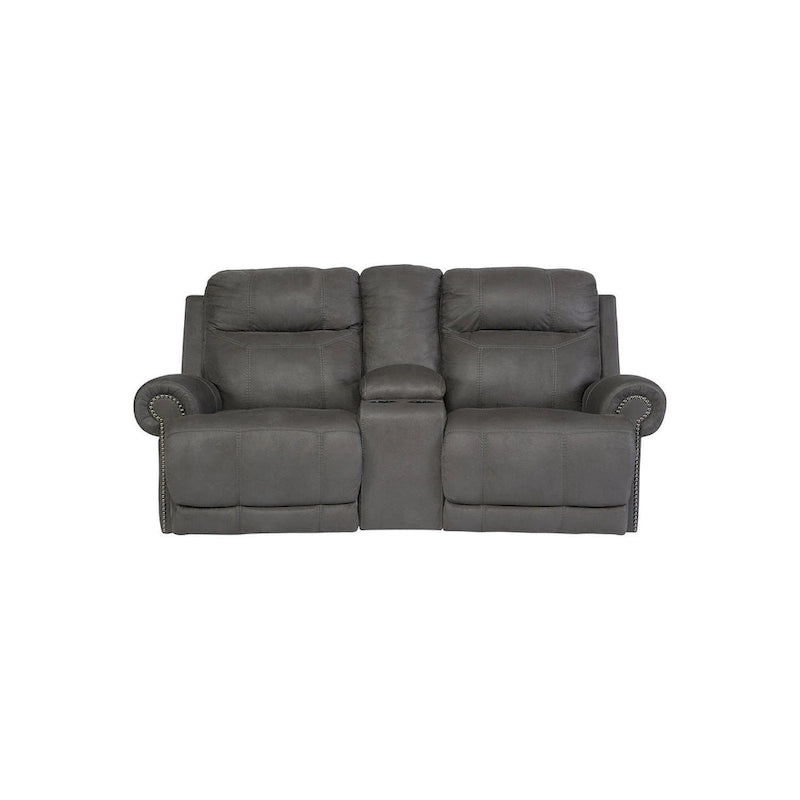 Canapé inclinable double avec console centrale et porte-gobelets, gris, 2 places