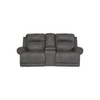 Canapé inclinable double avec console centrale et porte-gobelets, gris, 2 places