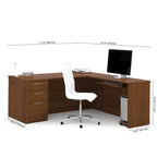 Bureau d'angle 180 cm avec tablette coulissante, 3 tiroirs et passe-câbles, Brun Toscane / Chocolat Noir / Noyer Gris
