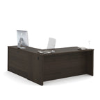 Bureau d'angle 180 cm avec tablette coulissante, 3 tiroirs et passe-câbles, Brun Toscane / Chocolat Noir / Noyer Gris