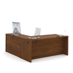 Bureau d'angle 180 cm avec tablette coulissante, 3 tiroirs et passe-câbles, Brun Toscane / Chocolat Noir / Noyer Gris