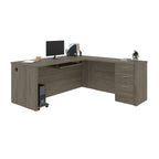 Bureau d'angle 180 cm avec tablette coulissante, 3 tiroirs et passe-câbles, Brun Toscane / Chocolat Noir / Noyer Gris