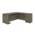 Bureau d'angle 180 cm avec tablette coulissante, 3 tiroirs et passe-câbles, Brun Toscane / Chocolat Noir / Noyer Gris