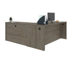 Bureau d'angle 180 cm avec tablette coulissante, 3 tiroirs et passe-câbles, Brun Toscane / Chocolat Noir / Noyer Gris