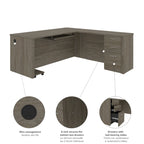 Bureau d'angle 180 cm avec tablette coulissante, 3 tiroirs et passe-câbles, Brun Toscane / Chocolat Noir / Noyer Gris