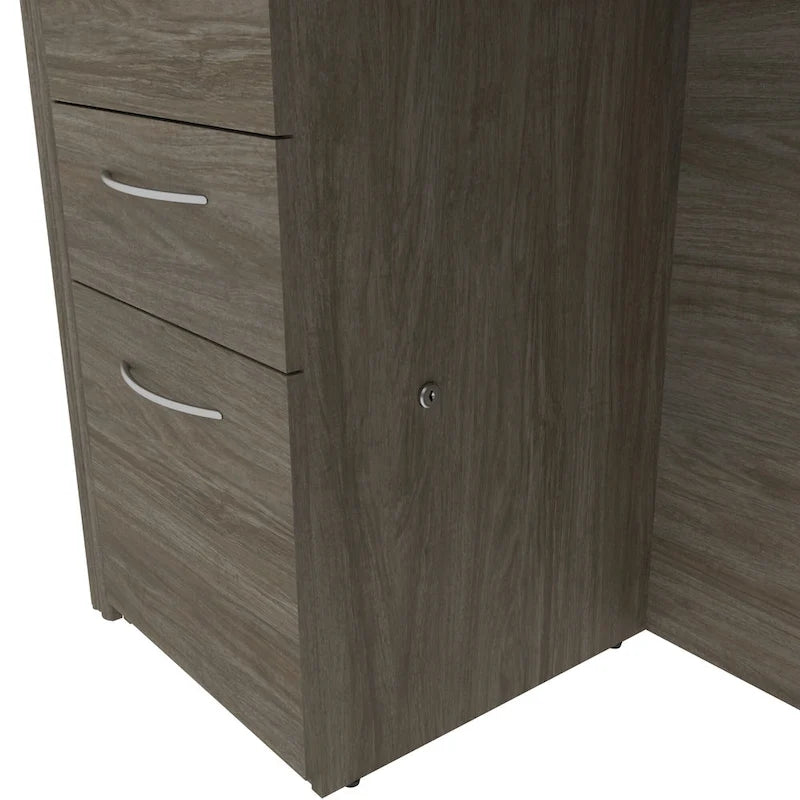 Bureau d'angle 180 cm avec tablette coulissante, 3 tiroirs et passe-câbles, Brun Toscane / Chocolat Noir / Noyer Gris