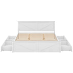 Lit plateforme en bois avec tête de lit et 4 tiroirs de rangement, blanc / gris, Queen / King