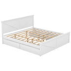 Lit plateforme en bois avec tête de lit et 4 tiroirs de rangement, blanc / gris, Queen / King